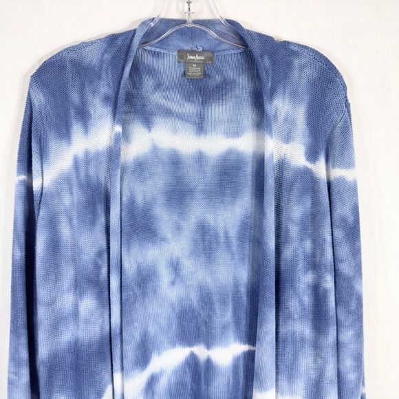 Neiman Marcus Medium Cardigan Sweater Open Front Knit Blue Tie Dye Mid 356 - Picture 5 of 8